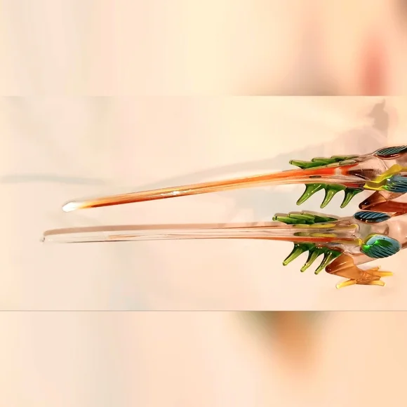 Set Of 2 Handblown Glass Bird Chicken Figure Multi Color Rooster Exotic Bird - Picture 8 of 12